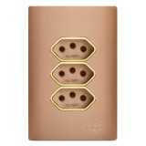 Conjunto Tomada Tripla 10A 4x2 - Novara Ouro Rose Gold